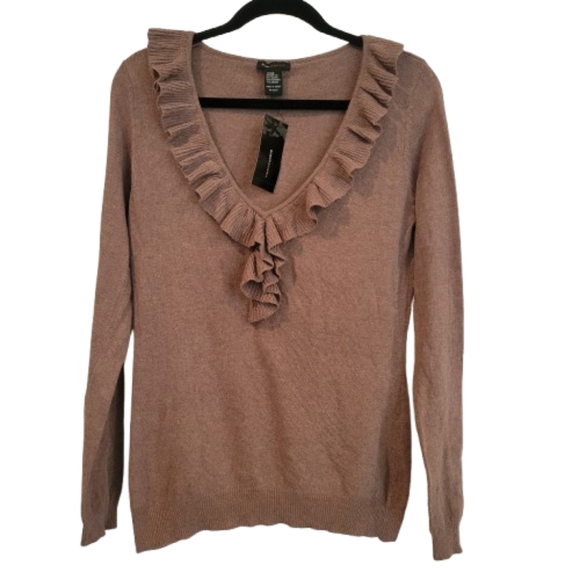 BCBG Brown Ruffle V-neck pullover Fall Sweater size Small New! - Picture 1 of 7